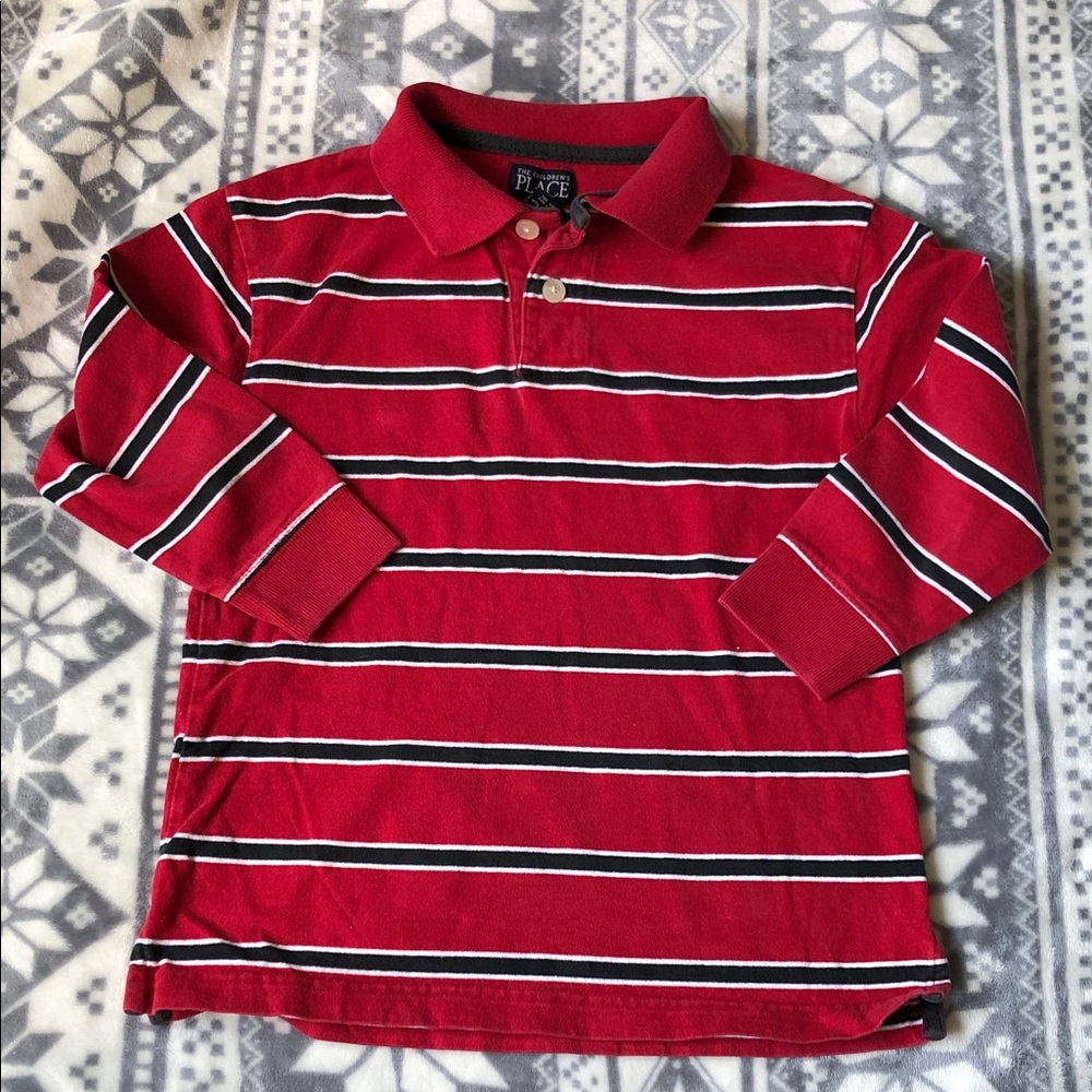 The Children's Place Red, Black & White Striped Long-Sleeve Polo